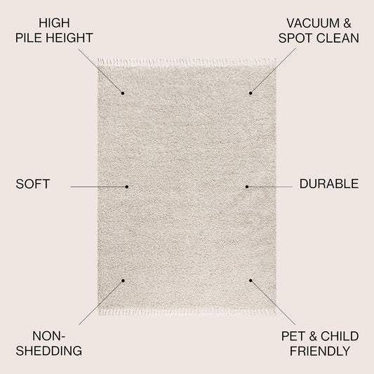 JONATHAN Y Mercer Shag Plush Tassel Cream Indoor Area Rug, 5x8, Contemporary, Modern, Easy-Cleaning for Living Room, Bedroom, Kitchen, Pet Friendly, Non-Shedding (MCR100D-5)