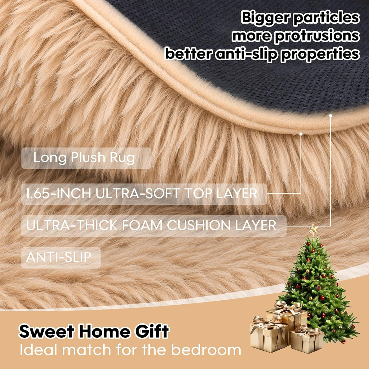 8x10 Beige Fluffy Shag Area Rug, Non-Slip Soft Carpet for Home
