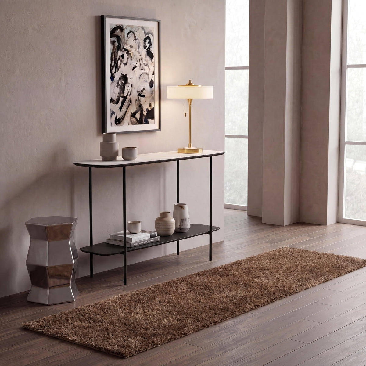 SAFAVIEH Venice Shag Collection Area Rug - 7'6" x 9'6", Pearl, Handmade Glam, 3-inch Thick Ideal for High Traffic Areas in Living Room, Bedroom (SG256P)