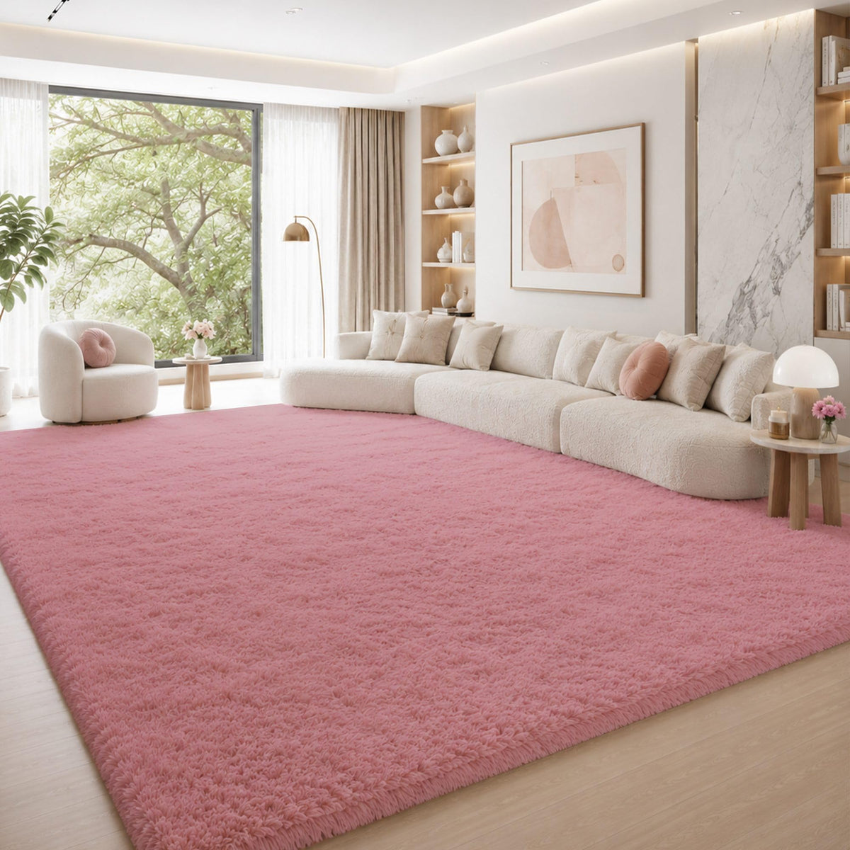 8x10 Ft Cream White Fluffy Area Rug for Living Room, Washable