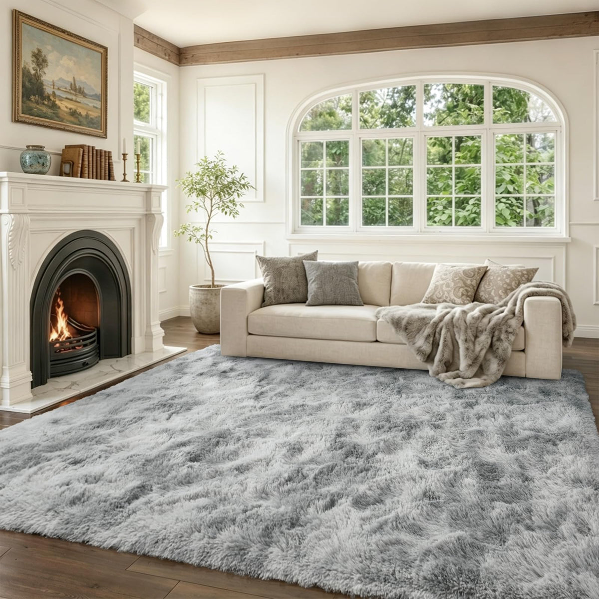 8x10 Ft Extra Large Shag Rugs for Living Room, Tie Dyed Ultra Soft Fluffy Furry Area Rugs for Bedroom Indoor Floor, Aesthetic Carpet for Kids Home Decor (Dark Grey)