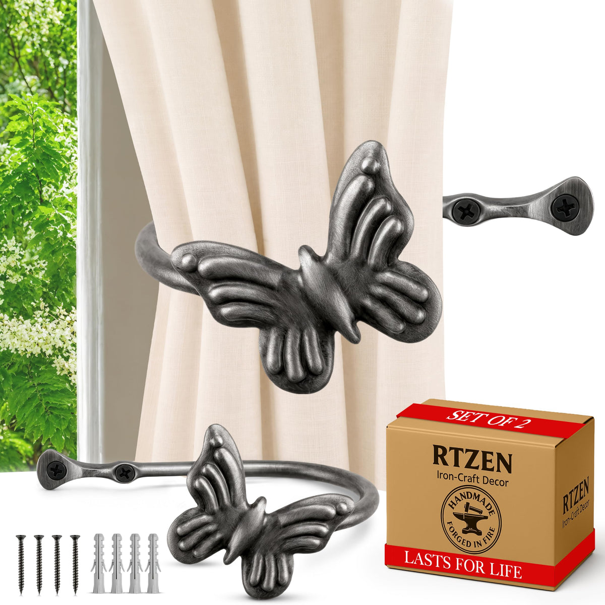 RTZEN Metal Curtain Tiebacks, Drapery Holders for Wall, 2 Pcs