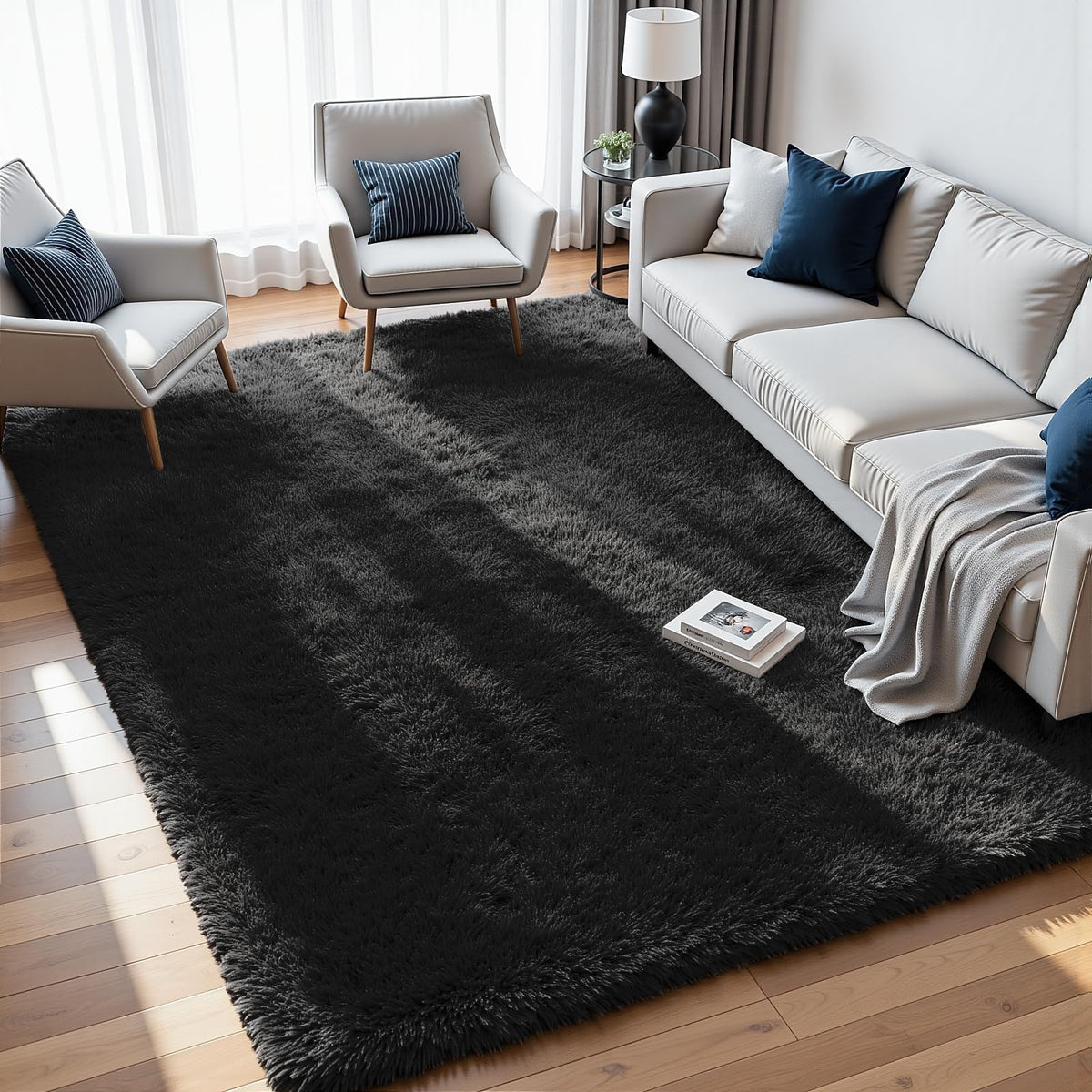 8x10 Fluffy Shag Area Rugs for Living Room Bedroom: Soft Carpet Gray Camel