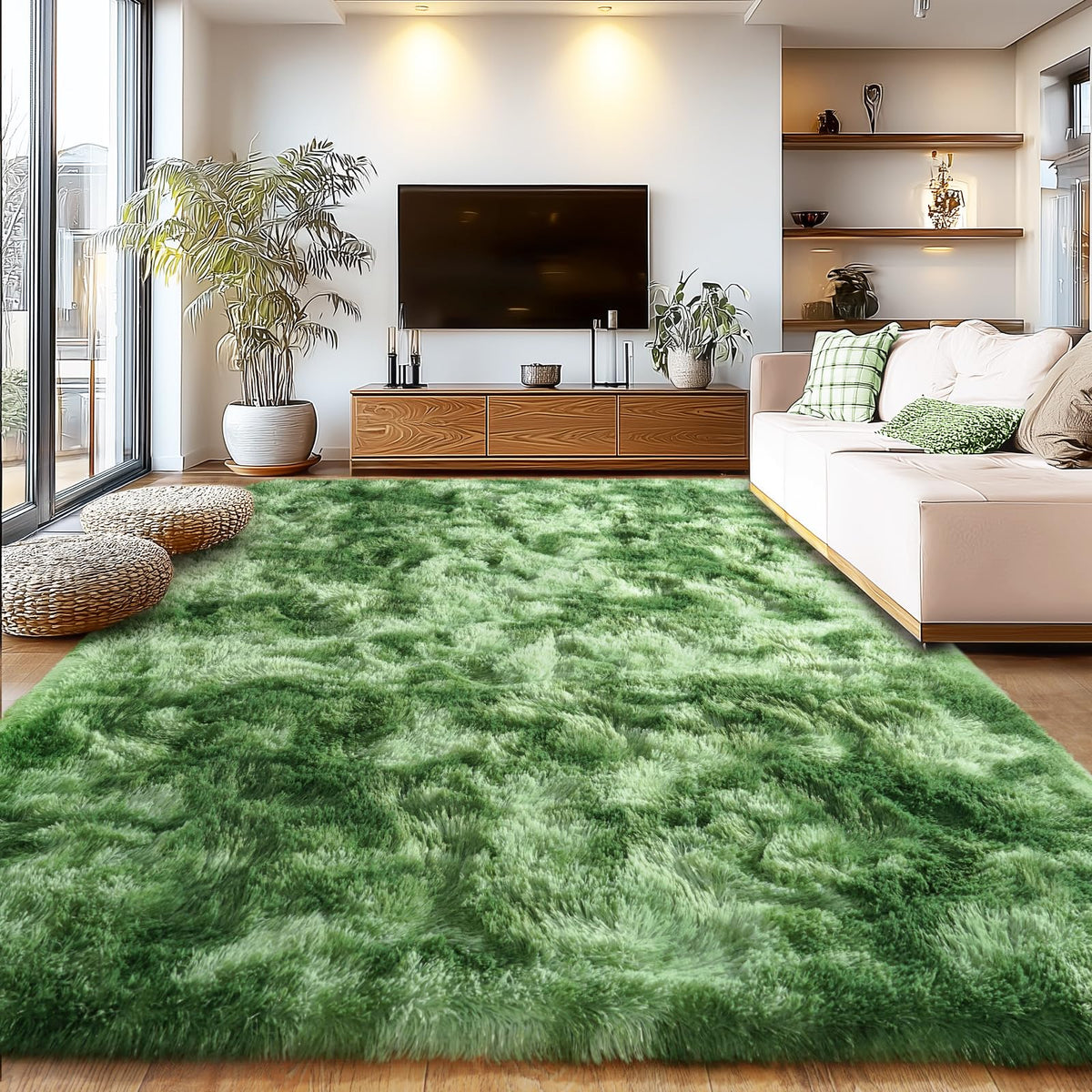 Large Living Room Area Rug 9x12Ft Shaggy Carpet Fuzzy Carpet Tie Dye Camel