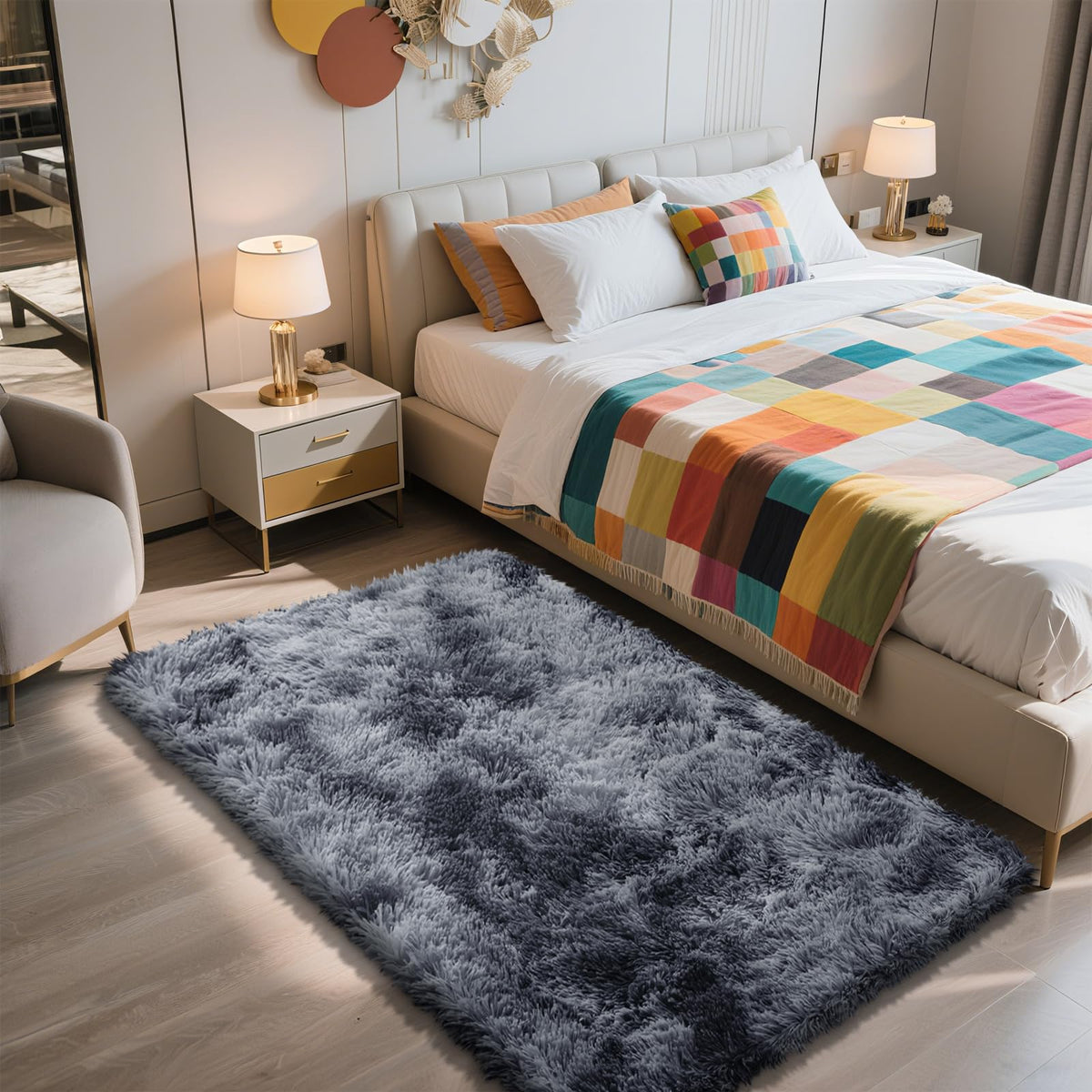 8x10 Fluffy Area Rugs for Living Room,Geometric Shag Area Rug for Bedroom