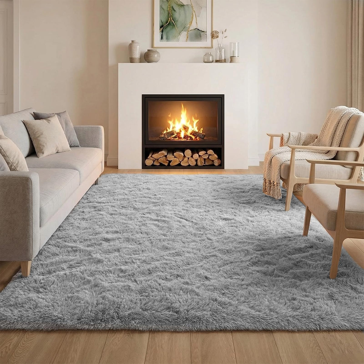 8x10 ft Area Rugs for Living Room Bedroom, Beige Tie-dye Non-Slip Soft Fluffy Shag Carpet, Large Bedside Indoor Floor Area Rug for Kids Girls and Boys, Dorms, Nursery Rooms, Home Decor Aesthetic