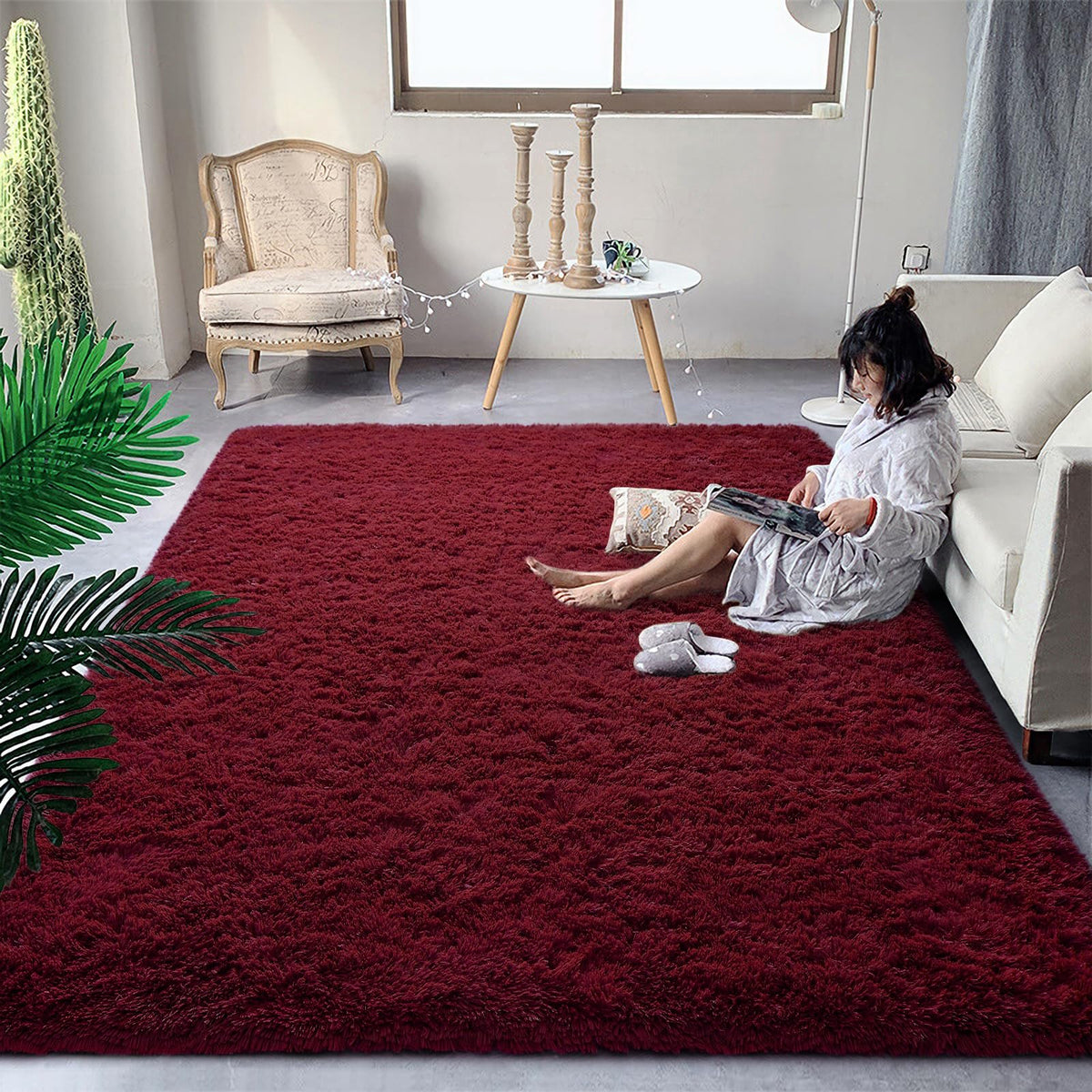 DweIke Fluffy Blue Shag Rugs for Bedroom Living Room, 4x6 Feet Soft Plush Tie-Dyed Light SkyBlue Girls Boys Kids Rug, Upgraded Non-Slip and Machine Washable Carpet for Dorm Nursery Classroom Decor