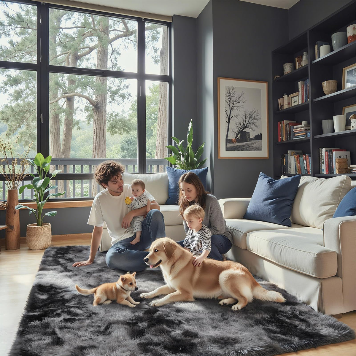 8x10 Area Rugs for Living Room,Cream Large Shaggy Carpet Plush Furry Rug