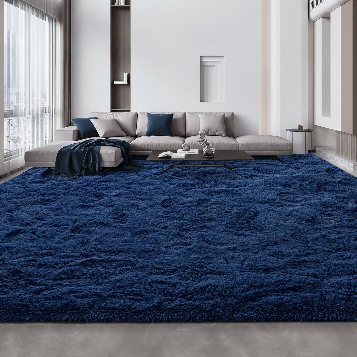 Deerhoo Large Shag Area Rugs 6 x 9, Tie-Dyed Plush Fuzzy Rugs, Dark Grey