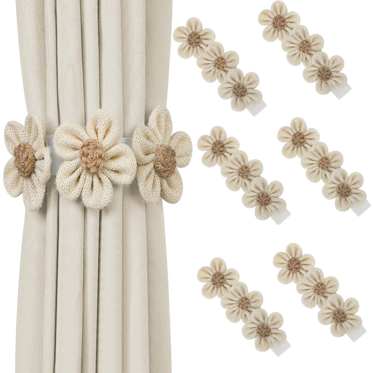 KLOGTSIND Flower Curtain Tiebacks, Decorative Curtain Holdbacks No Drill