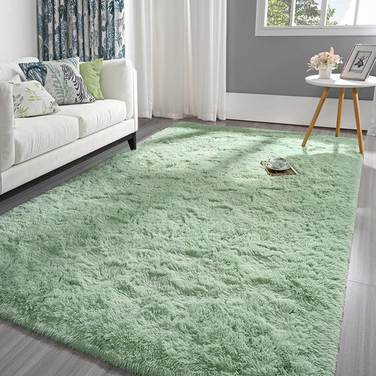 Pettop Fluffy Sage Green Rug for Bedroom Living Room, 6x9 Feet Super Soft Shaggy Plush Fuzzy Rugs for Girls Kids Boys, Non-Slip and Washable Rug for Nursery Classroom, Carpet for Rooms Decor