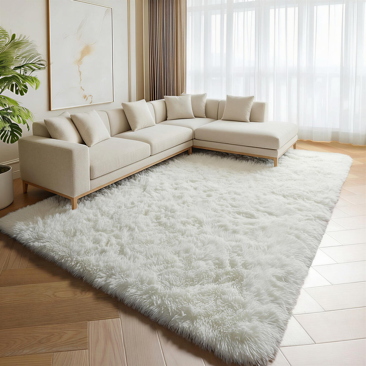 Area Rugs for Living Room Bedroom, 5x8 Fluffy Tie-Dyed Light Grey Shag Rug
