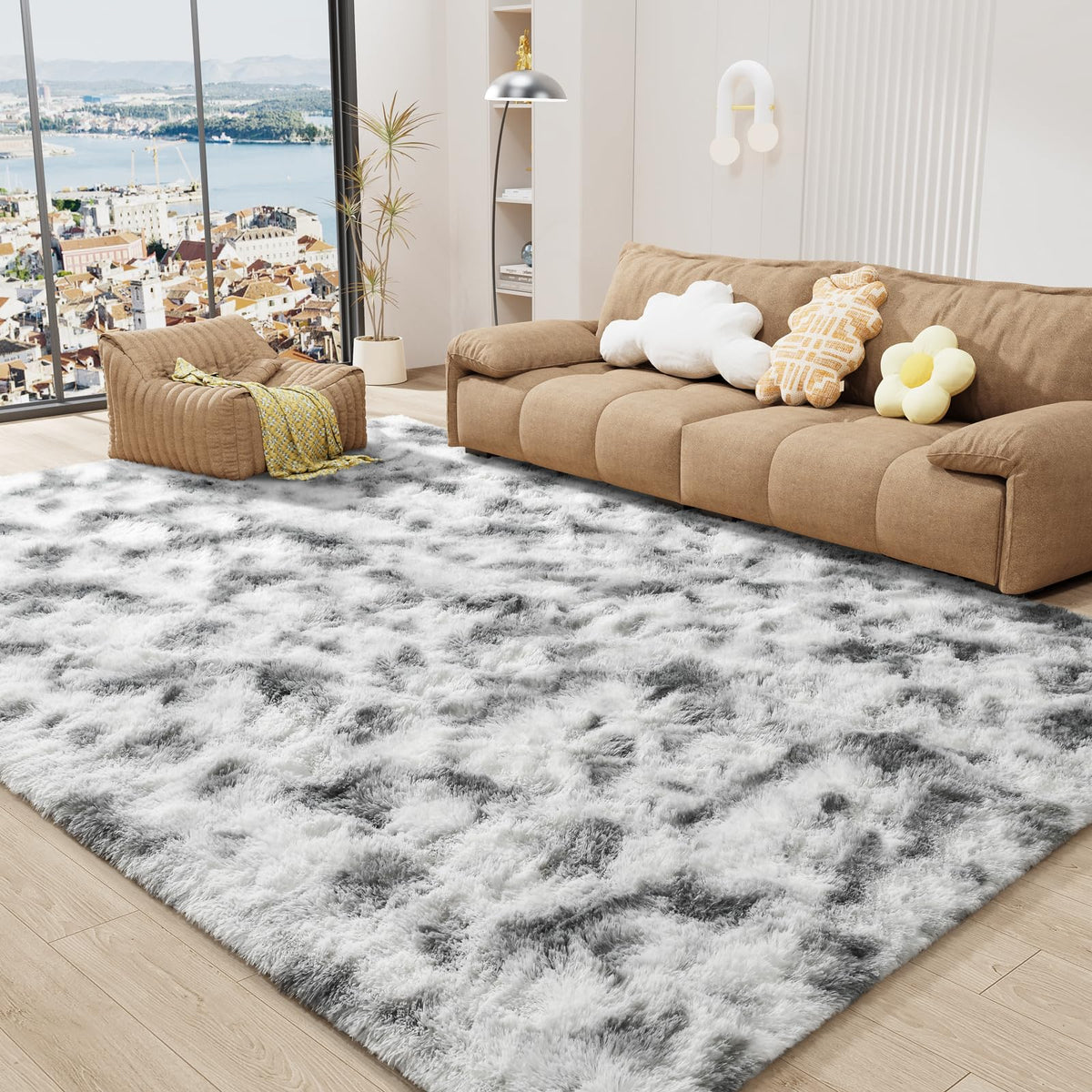 LOCHAS Area Rugs Fluffy Living Room Carpets for Kids Bedroom 6x9, Cream