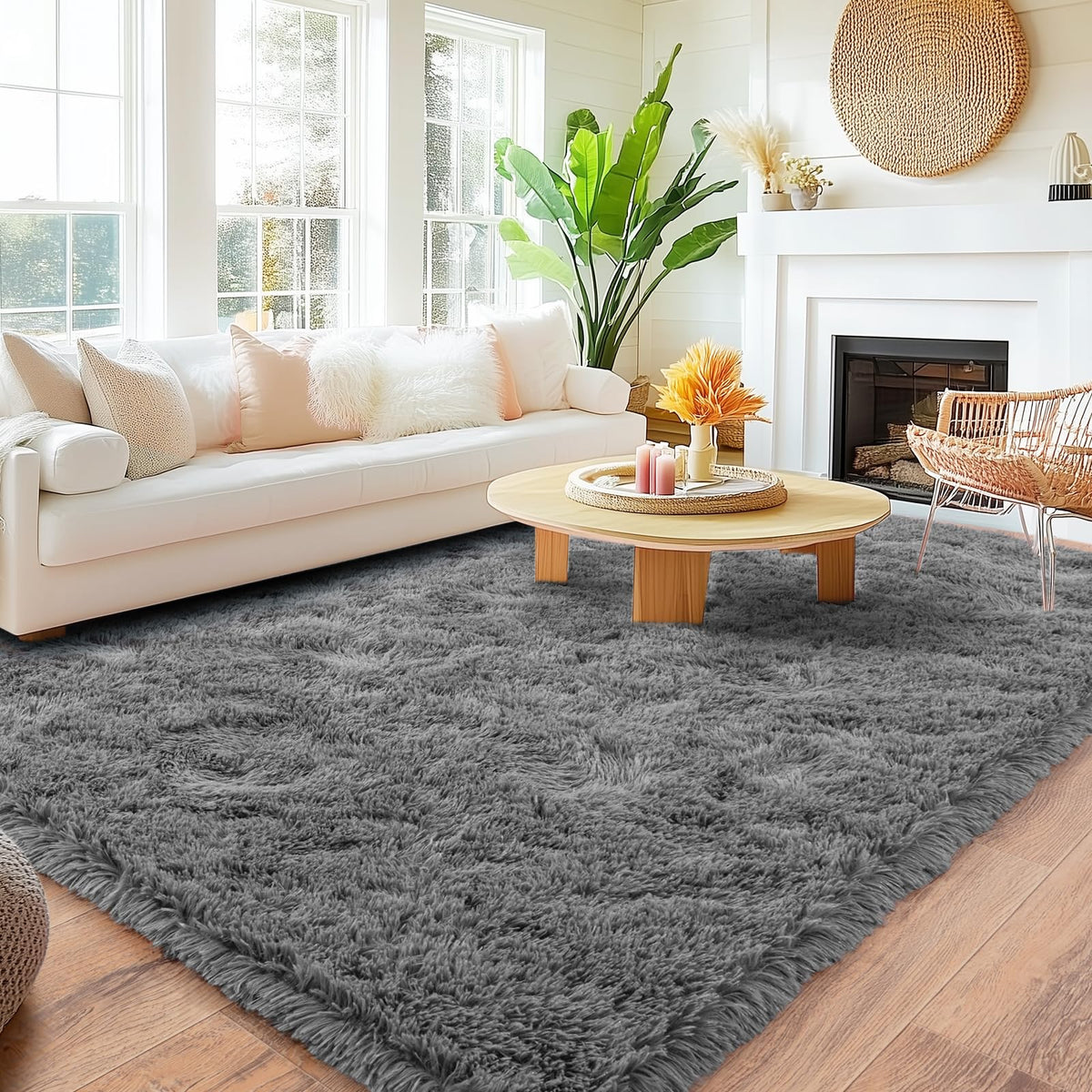 8x10 Area Rugs for Living Room, Large Ultra Fluffy Fuzzy Shag Rug for Bedroom, Modern Plush Soft High Pile Upgrade Non-Slip Carpet for Kids Girls and Boys Room Decor, Tie-Dyed Blue Grey