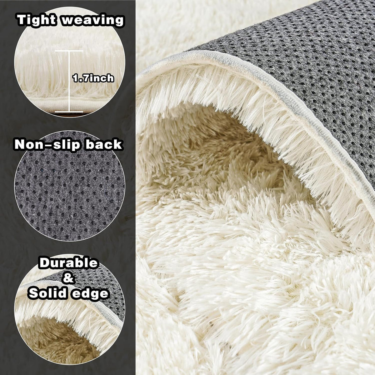 8x10 Area Rugs for Living Room, Cream White Soft Fuzzy Large Shaggy Rug