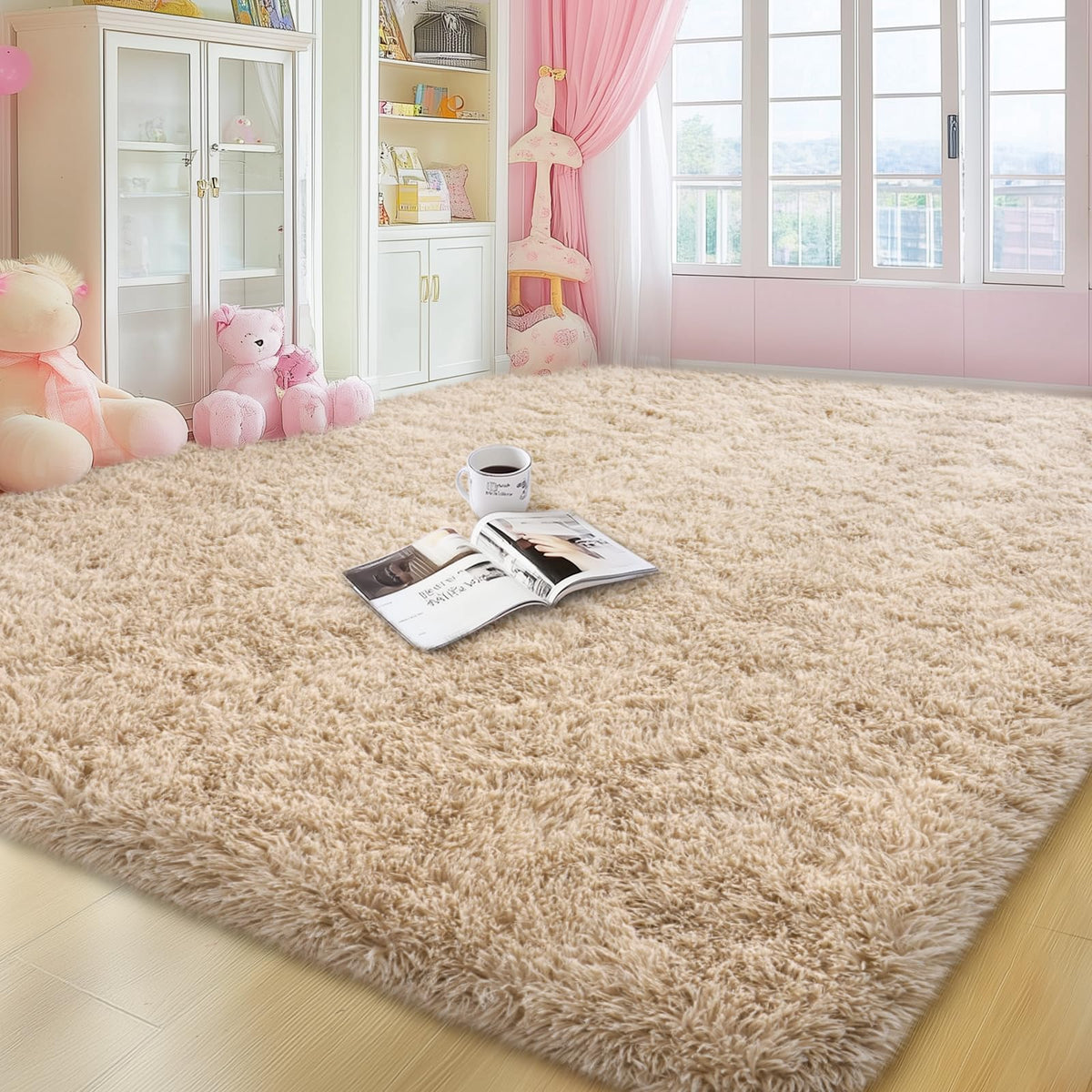 qulint Large Area Rug for Living Room 10x14, Fluffy Tan Rug for Bedroom