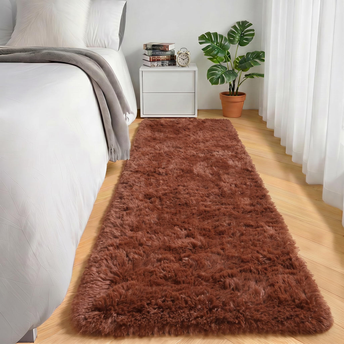 Area Rugs for Living Room Bedroom, 5x8 Fluffy Tie-Dyed Light Grey Shag Rug