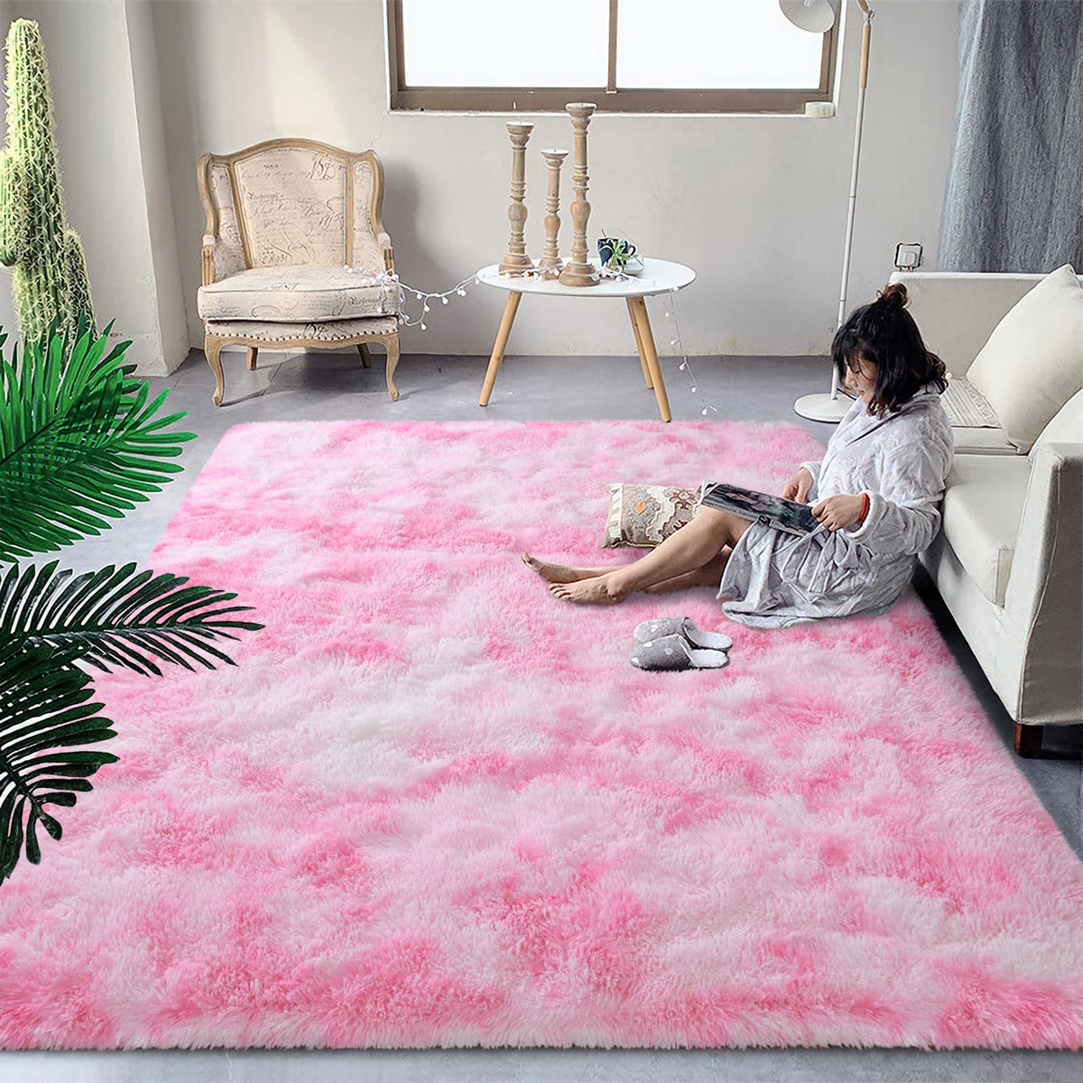 DweIke Fluffy Blue Shag Rugs for Bedroom Living Room, 4x6 Feet Soft Plush Tie-Dyed Light SkyBlue Girls Boys Kids Rug, Upgraded Non-Slip and Machine Washable Carpet for Dorm Nursery Classroom Decor