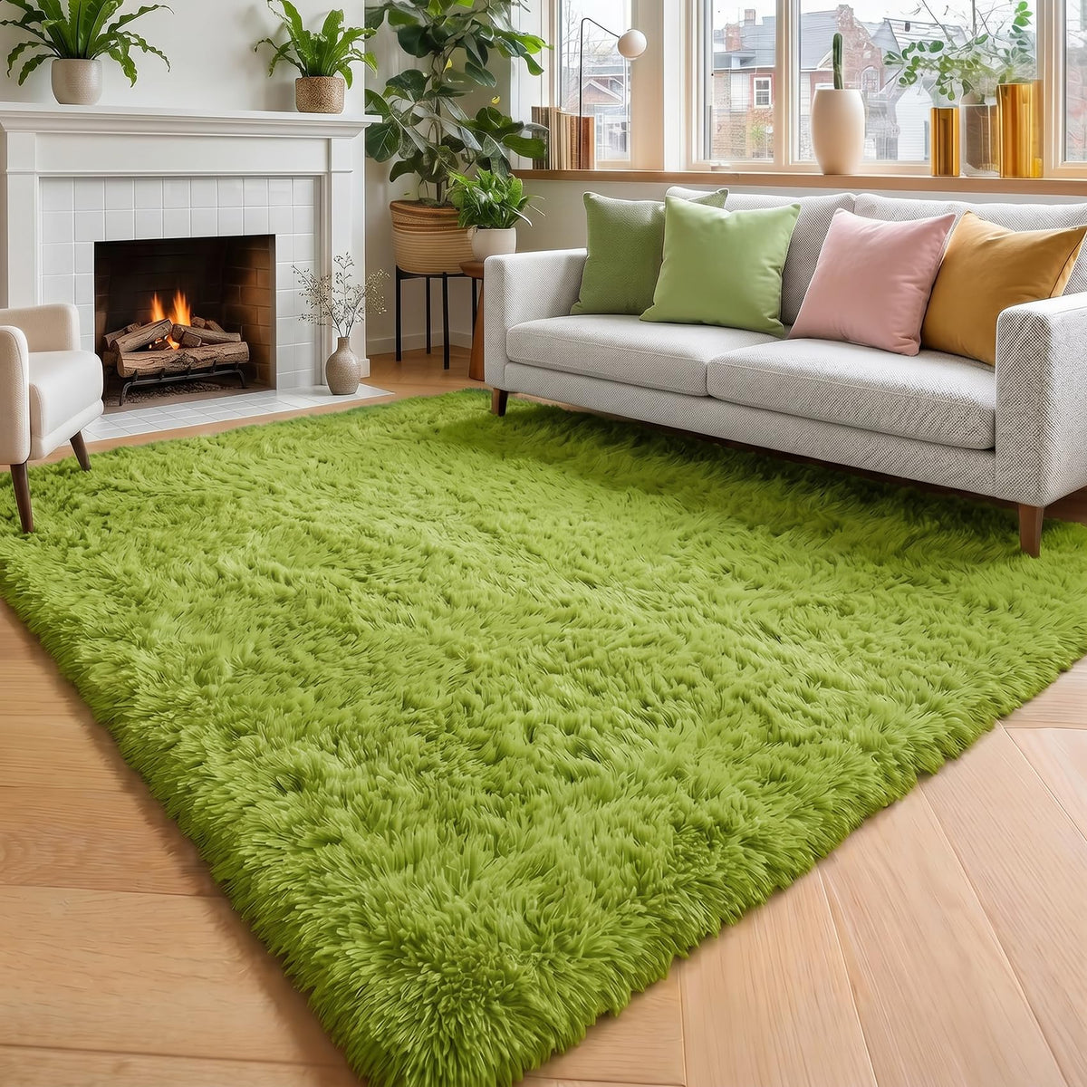 Amdrebio Burnt Orange Shag Plush Large Area Rug 6x9 for Living Room Bedroom