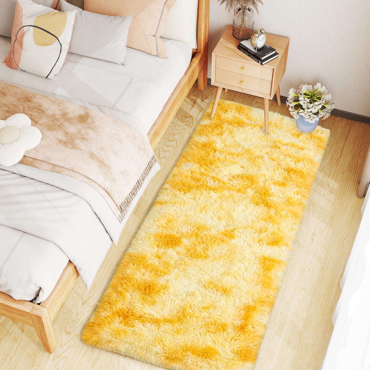 Large 8x10 Area Rugs for Living Room, Tie-Dyed Yellow Soft Shag Rug