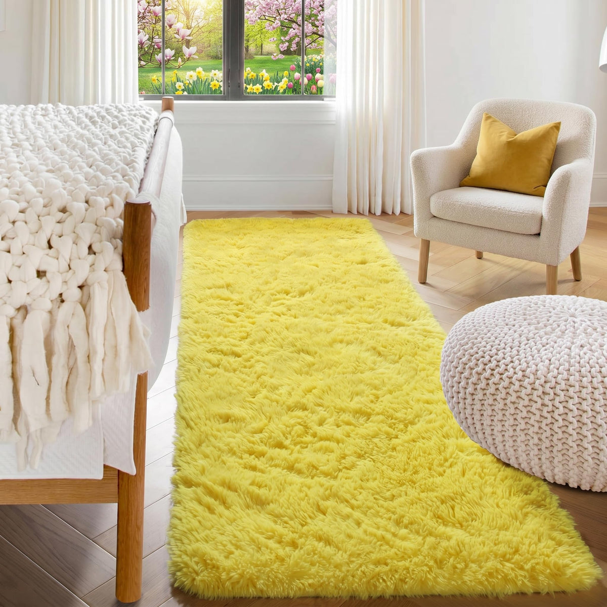 Area Rugs for Living Room Bedroom, 5x8 Fluffy Tie-Dyed Light Grey Shag Rug
