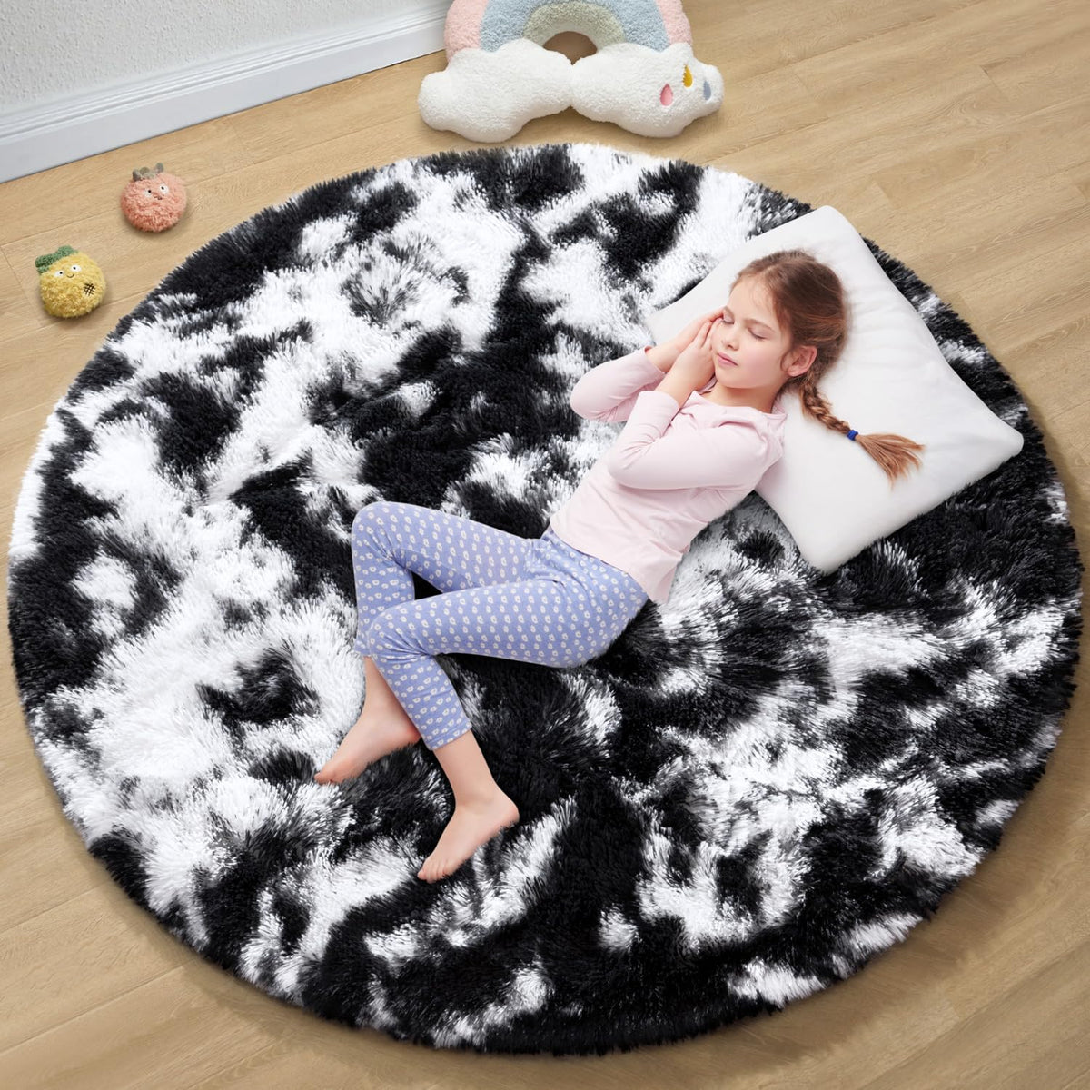 EVOIONOS Area Rug for Bedroom Living Room, Machine Washable 5x7 Fluffy Shag Rug, Soft Plush Non Slip Carpet for Indoor Floor Bedside Nursery Kids Girls Room Dorm, Home Decor Aesthetic, ‌Tie-Dye Camel