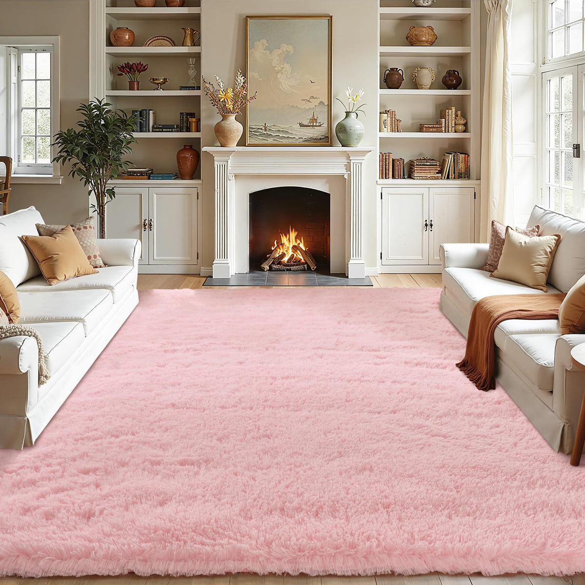 White Fluffy Area Rugs for Bedroom - 5x7 Soft Plush Shag Rug for Living Room Nursery Kids Room - Non Slip Fuzzy Shaggy Floor Carpets for Girls Boys Play Room Dorm Decor,Cream White