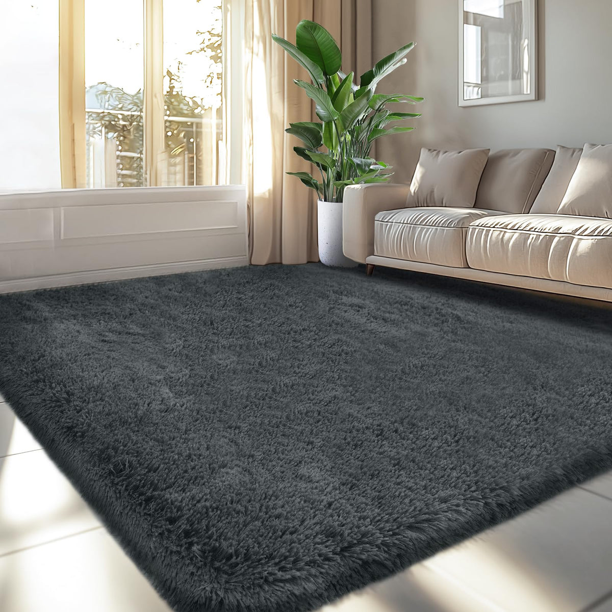 Topmaxcs Fluffy 8x10 Area Rug for Living Room – Grey Shag Plush Rugs