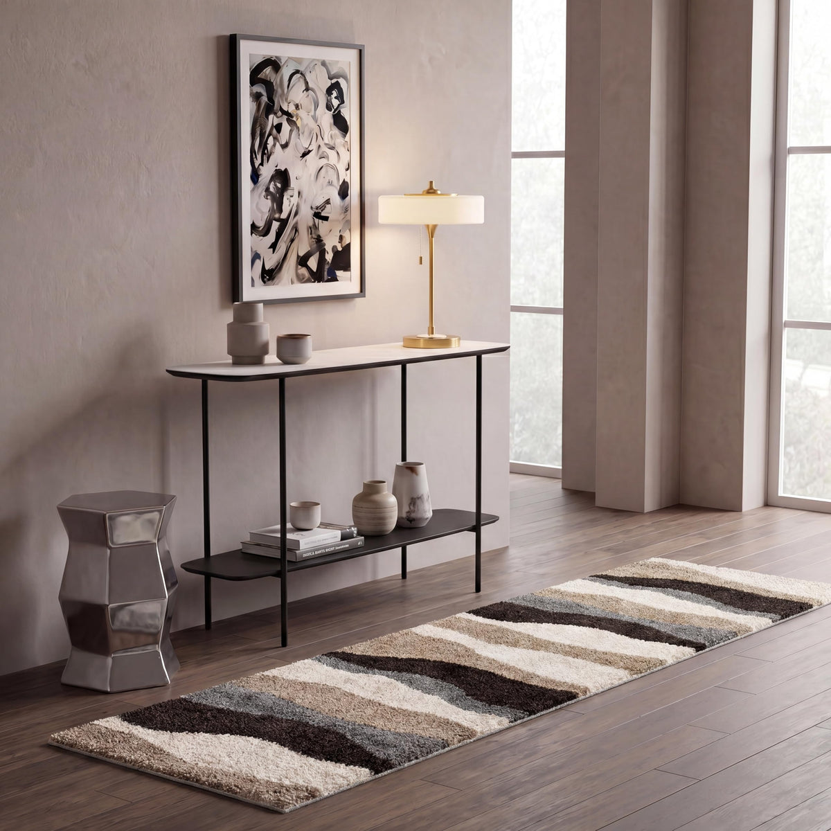 SAFAVIEH Florida Shag Collection Area Rug - 6' x 9', Ivory & Grey, Abstract Design, Non-Shedding & Easy Care, 1.2-inch Thick Ideal for High Traffic Areas in Living Room, Bedroom (SG475-1180)