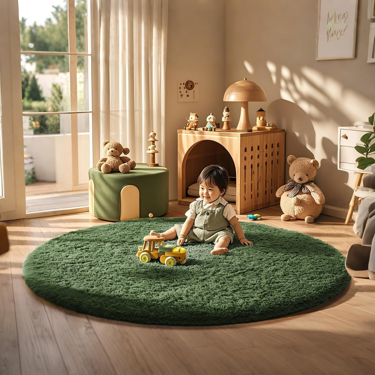 Ophanie 8x10 Area Rugs for Living Room, Washable Non-Slip Fluffy Soft Large Shag Bedroom Carpet, Ivory Big Indoor Nursery Rug, Carpets for Boy and Girls Room Dorm Decor with Over 99 pcs Pile fibers
