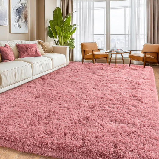 8x10Ft Soft Shaggy for Living Room, High Pile Fluffy Rugs Blush Area Rug