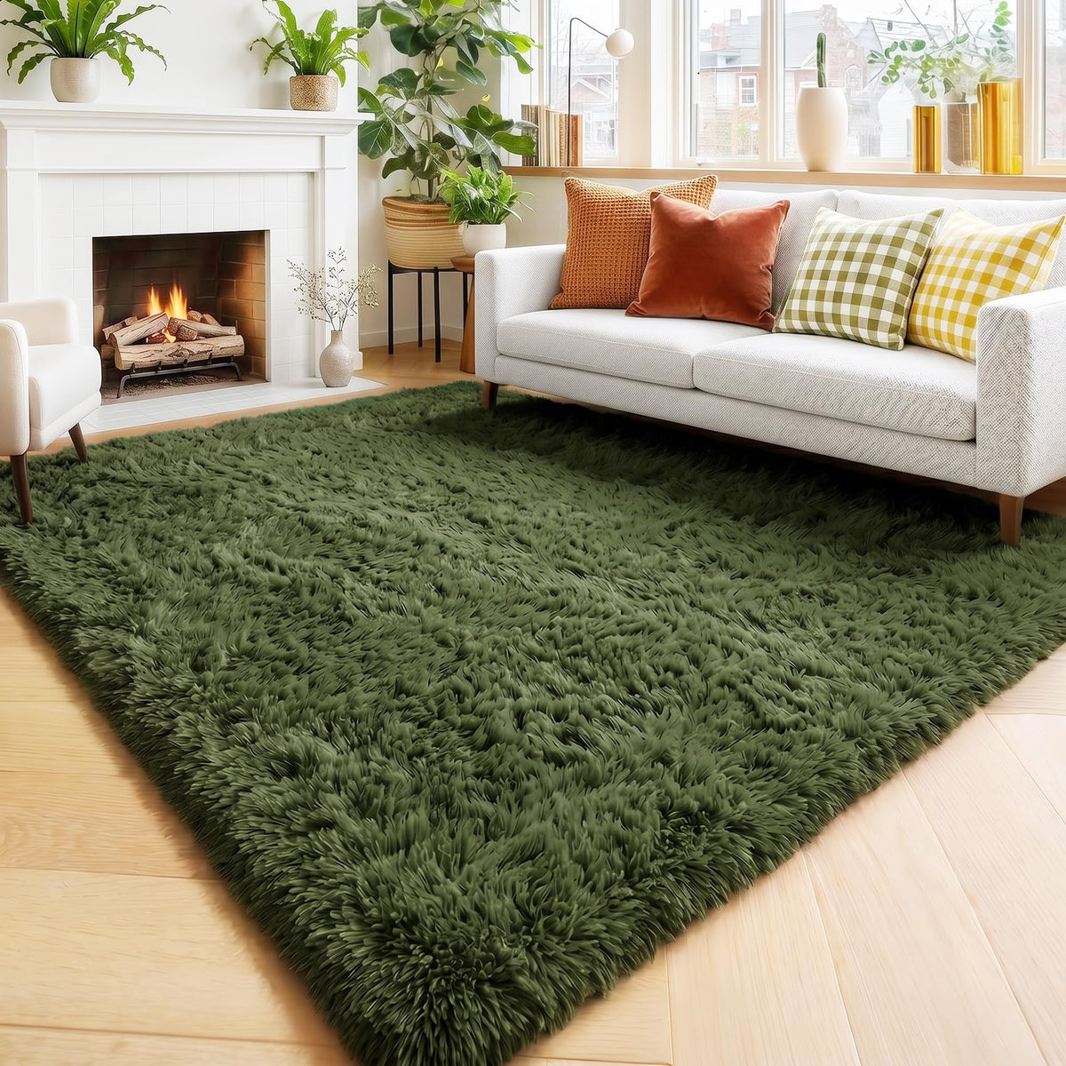 Amdrebio Burnt Orange Shag Plush Large Area Rug 6x9 for Living Room Bedroom