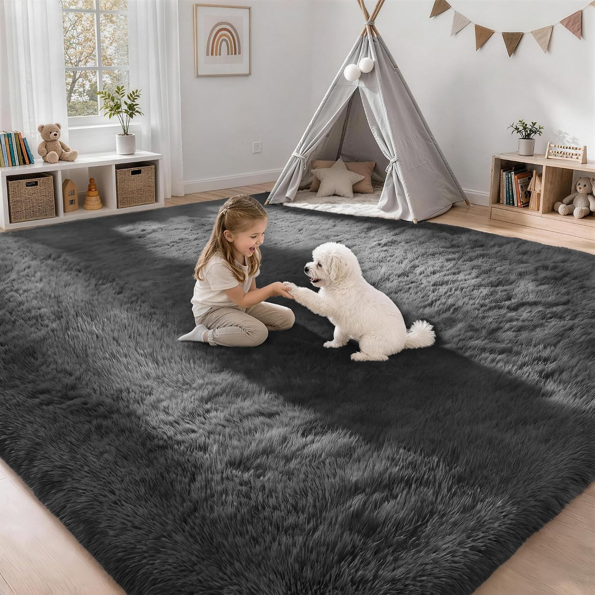 8x10 Area Rugs for Living Room Bedroom,Ultra Soft Fluffy Shag Rug Grey