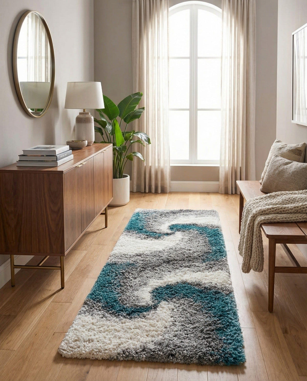Rugs.com - Soft Touch Shag Rug – 4' 1 x 6' 1 Khaki Shag Rug – Plush Abstract Design for Bedrooms, Living Rooms, and Home Offices