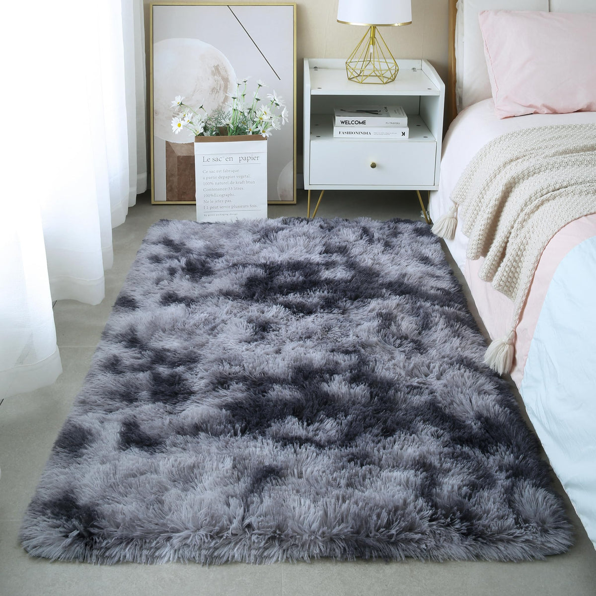 KICHOWUA 4x6 Fluffy Fuzzy Kids Shag Rainbow Rug for Girls Bedroom Playroom