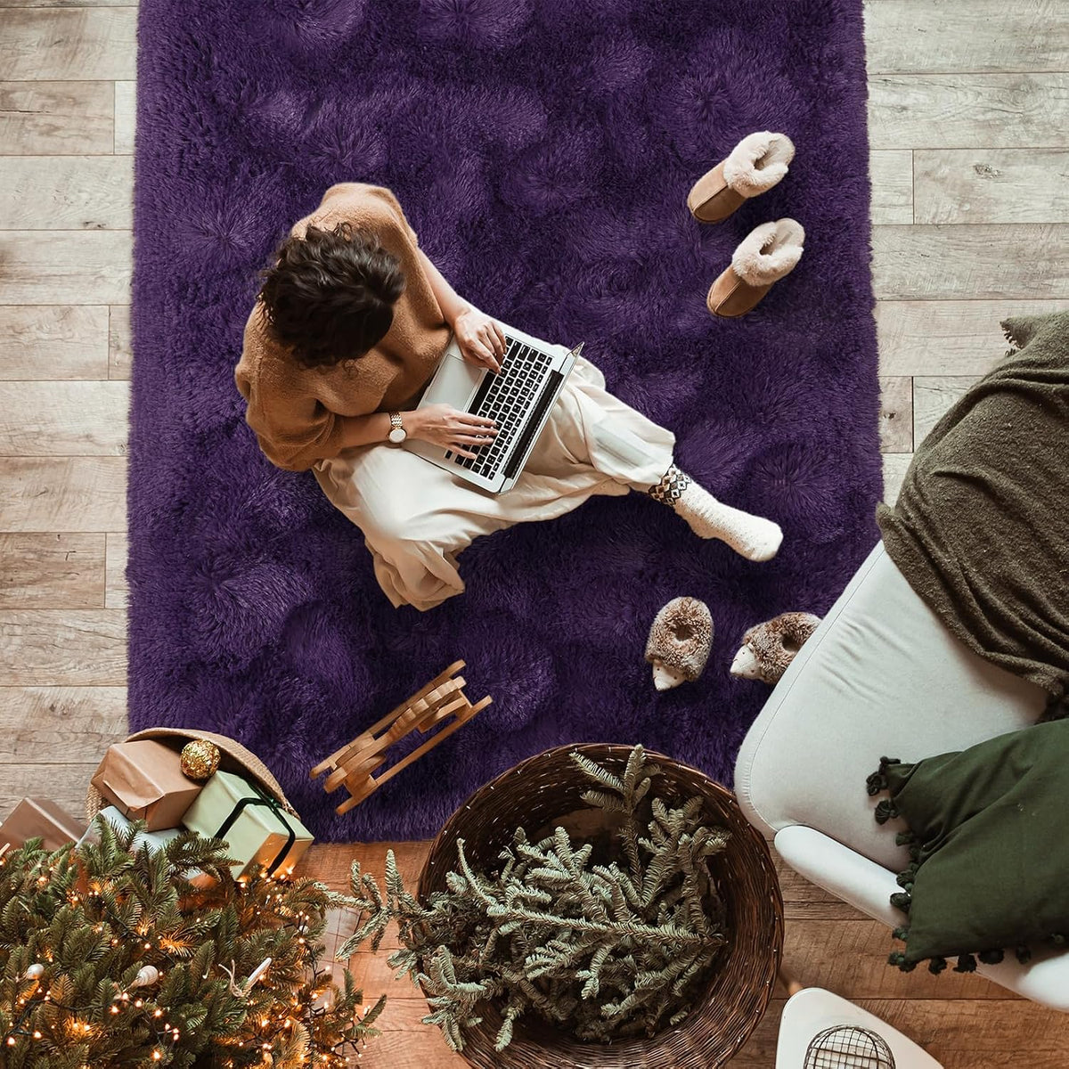 Softlife Dark Purple Area Rug for Bedroom, Fluffy Shag Plush 3x5 Rugs for Living Room Girls, Shaggy Throw Soft Fuzzy Small Kids Carpet for Dorm Bedside Ultra Cozy Non-Slip Indoor Decor