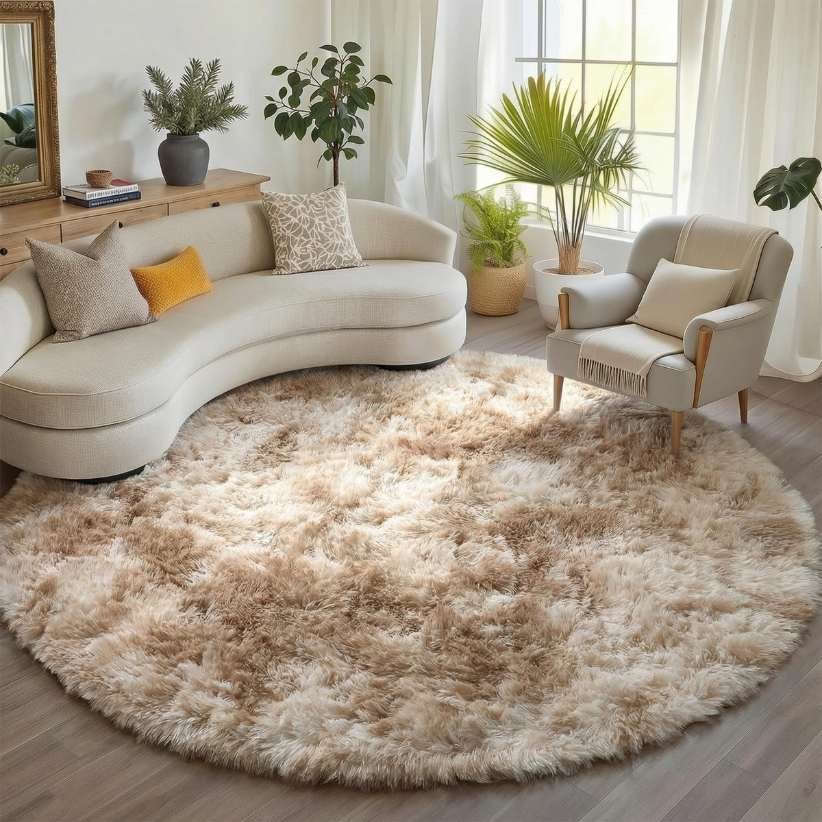 Area Rugs for Living Room Bedroom, 5x8 Fluffy Tie-Dyed Light Grey Shag Rug