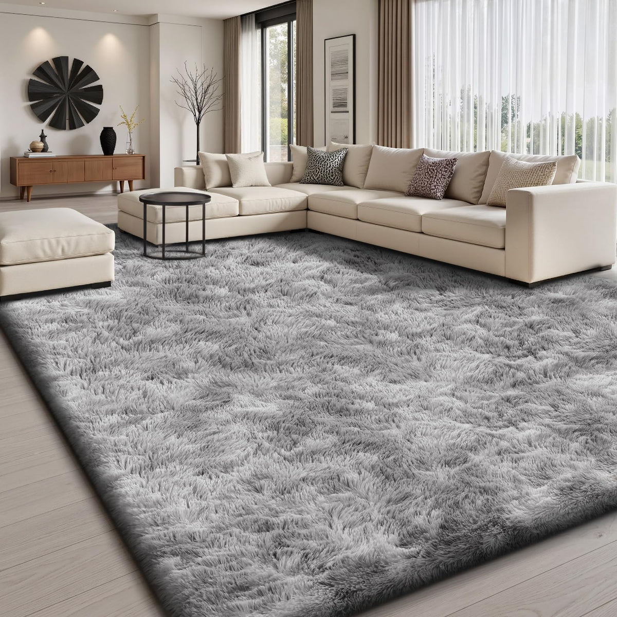 Sour Lemon 8x10 Area Rugs for Bedroom Living Room, Fluffy Shag Cream