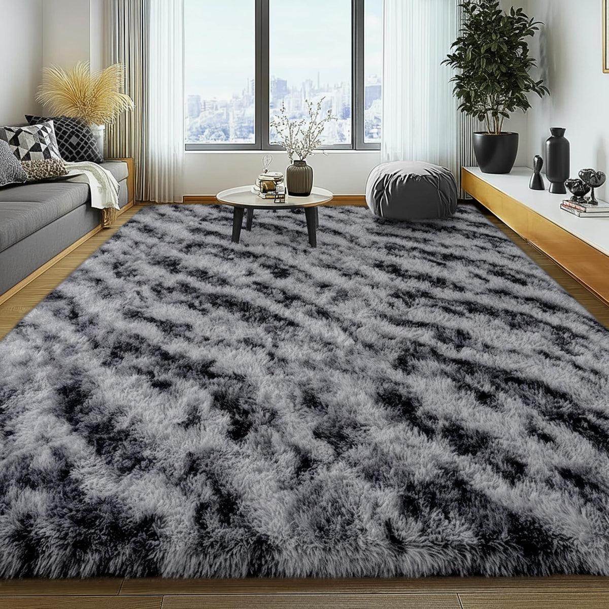 Large 8x10 Area Rugs for Living Room, Tie-Dyed Yellow Soft Shag Rug