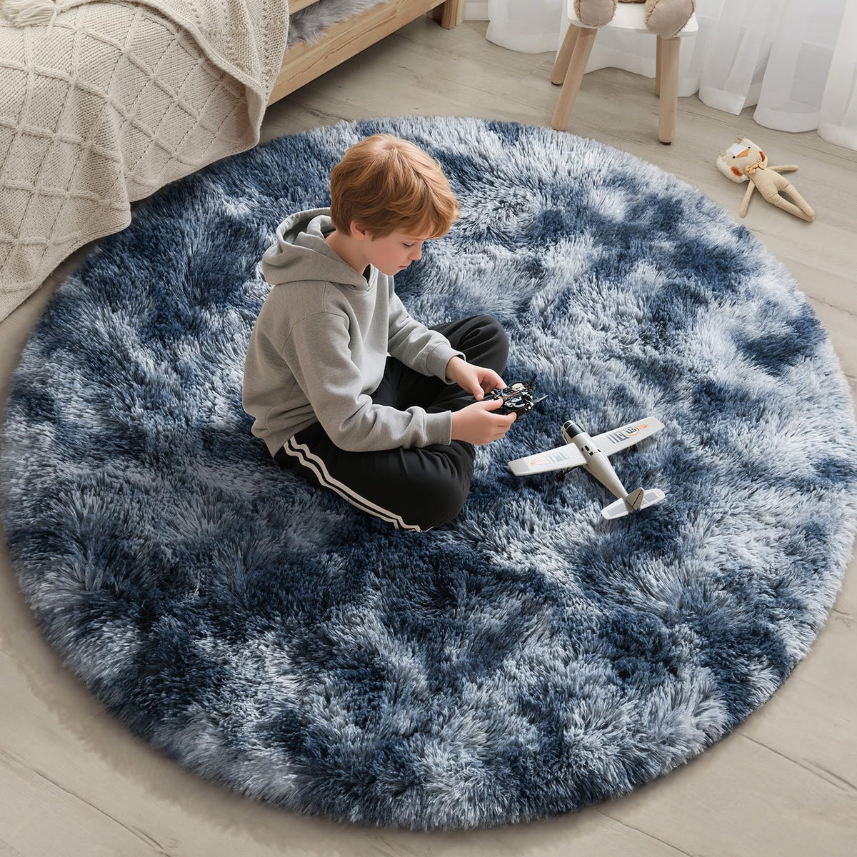 EVOIONOS Area Rug for Bedroom Living Room, Machine Washable 5x7 Fluffy Shag Rug, Soft Plush Non Slip Carpet for Indoor Floor Bedside Nursery Kids Girls Room Dorm, Home Decor Aesthetic, ‌Tie-Dye Camel