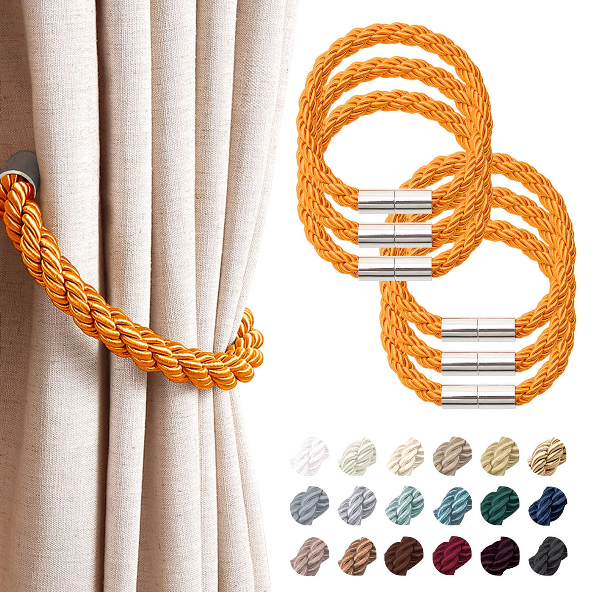 NICEEC 2 Pack Strong Magnetic Curtain Tiebacks Modern Simple Style Drape Tie Backs Convenient Decorative Weave Rope Curtain Holdbacks for Thin or Thick Home & Office Window Draperies (Beige)
