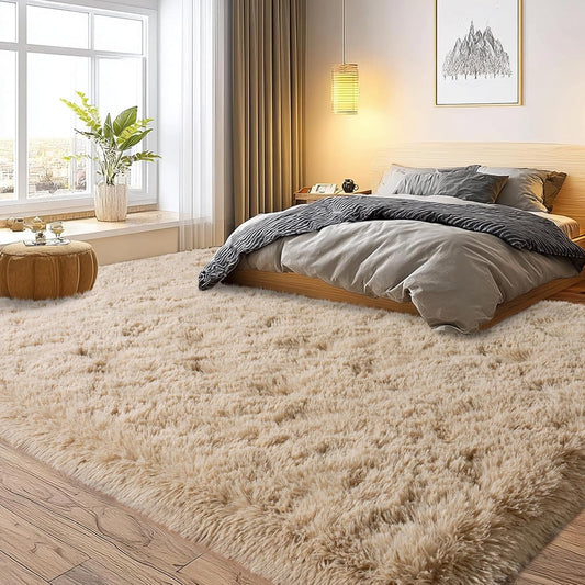 qulint Large Area Rug for Living Room 10x14, Fluffy Tan Rug for Bedroom