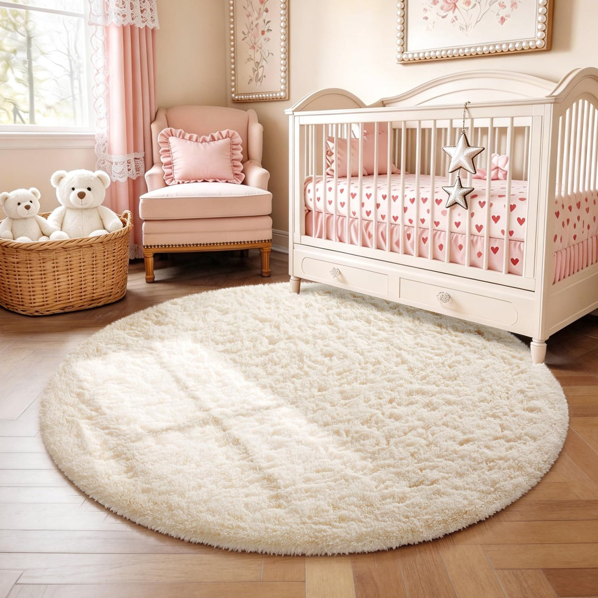 Ophanie 8x10 Area Rugs for Living Room, Washable Non-Slip Fluffy Soft Large Shag Bedroom Carpet, Ivory Big Indoor Nursery Rug, Carpets for Boy and Girls Room Dorm Decor with Over 99 pcs Pile fibers