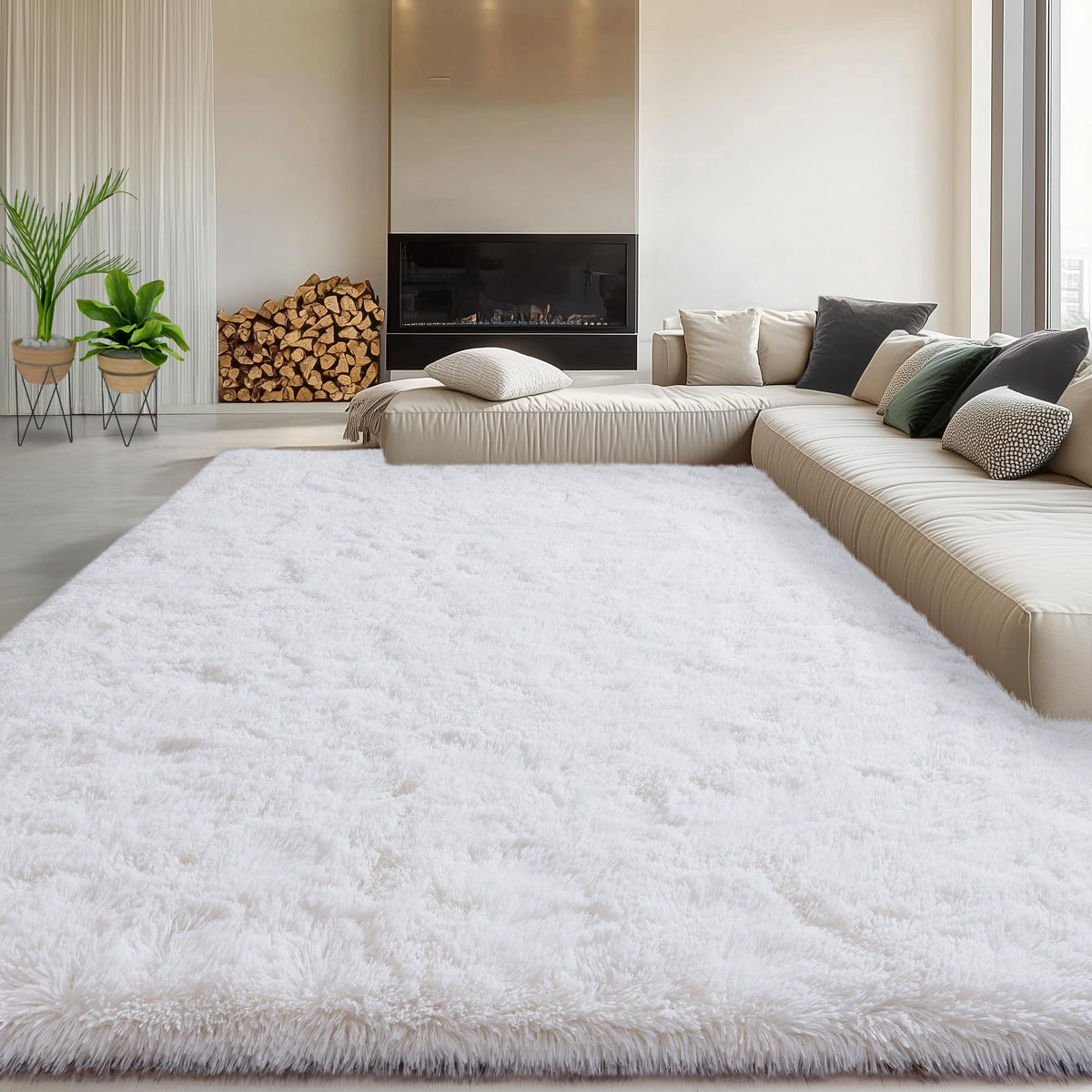 8x10 Abstract Blue Fluffy Rug for Bedroom Living Room Washable Non-Slip