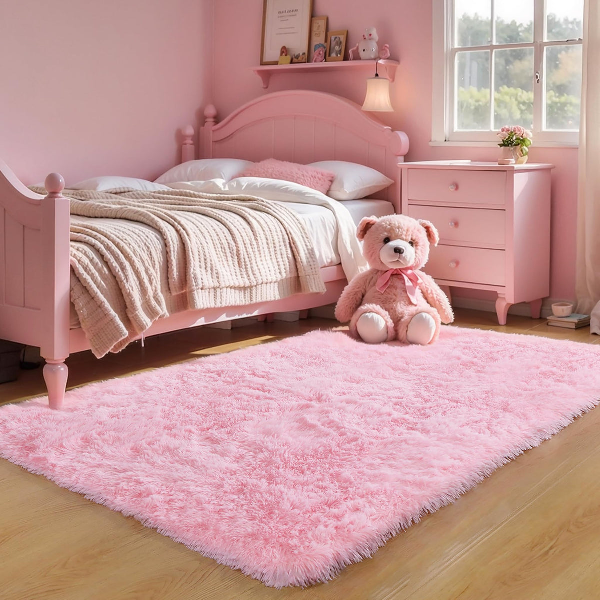 KICHOWUA 4x6 Fluffy Fuzzy Kids Shag Rainbow Rug for Girls Bedroom Playroom