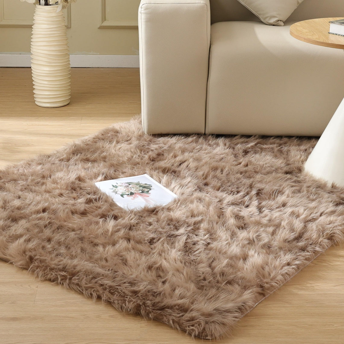 ORINOVA Beige Shag Faux Sheepskin Washable 4X6 Fur Rug for Living Room Bedroom Fluffy Furry Area Rug Rectangle Nursery Decor Rug