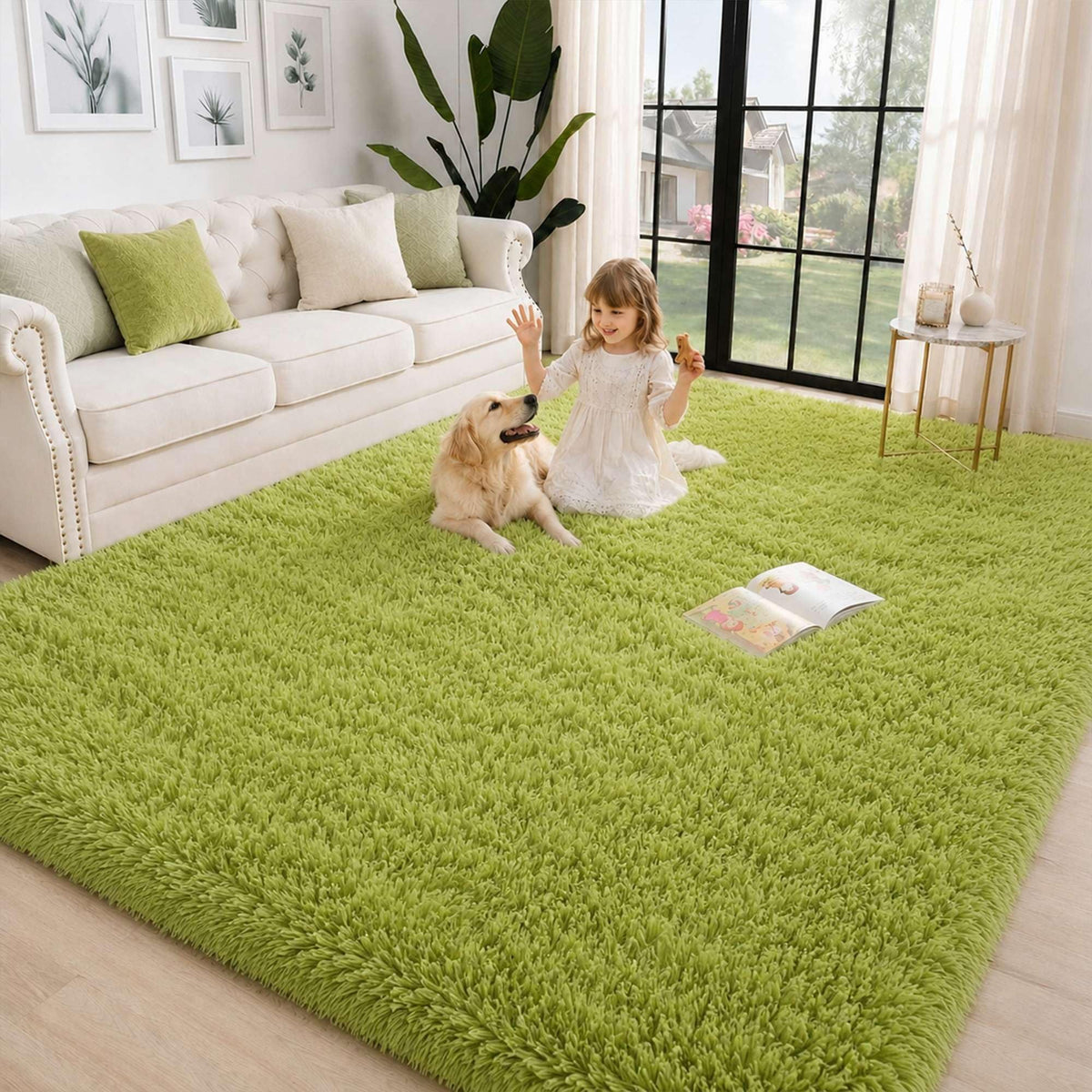 8x10 Ft Cream White Fluffy Area Rug for Living Room, Washable