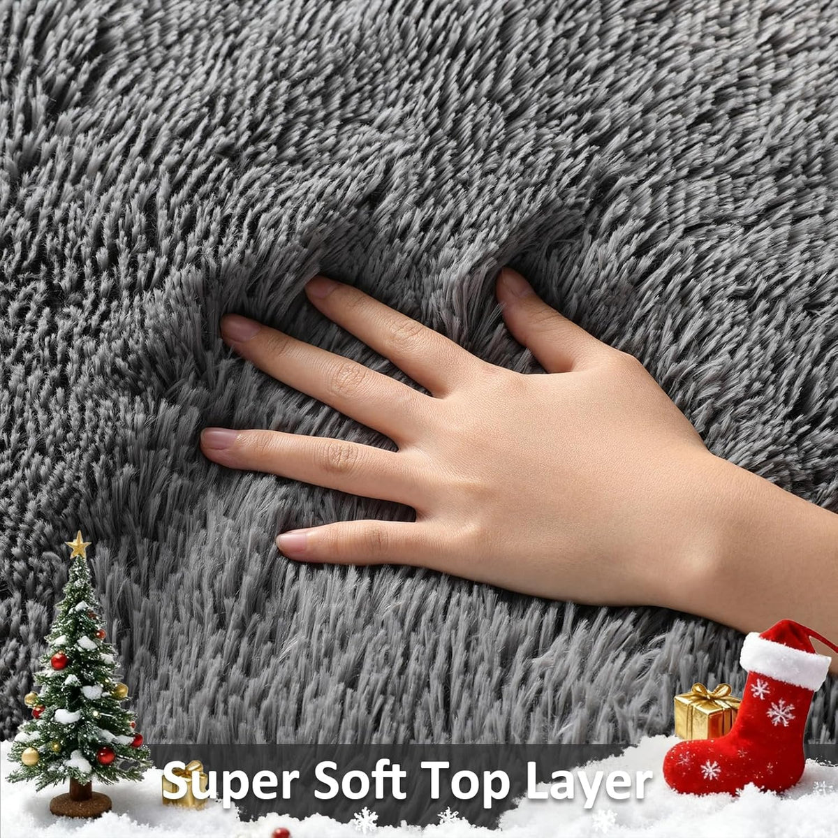 Ophanie 8x10 Area Rugs for Living Room,Upgrade Non-Slip Fluffy Soft Large Shag Bedroom Carpet, Grey Big Indoor Thick Rug,Gray Carpets for Room Dorm Decor with Over 99 pcs Pile fibers