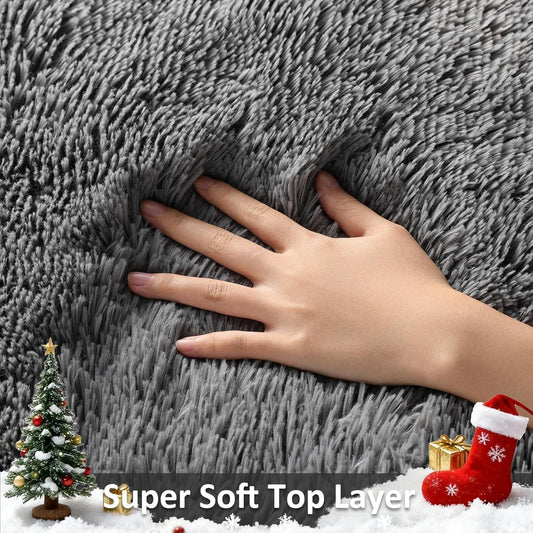 Ophanie 8x10 Area Rugs for Living Room,Upgrade Non-Slip Fluffy Soft Large Shag Bedroom Carpet, Grey Big Indoor Thick Rug,Gray Carpets for Room Dorm Decor with Over 99 pcs Pile fibers