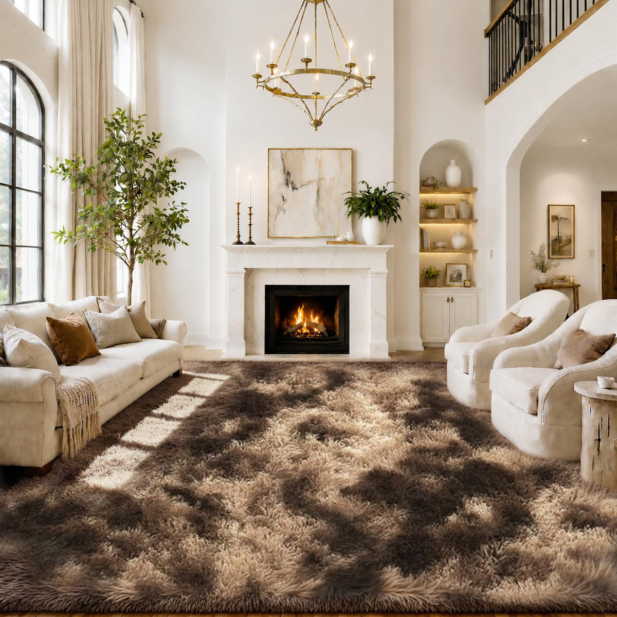 8x10 Area Rugs for Living Room,Cream Large Shaggy Carpet Plush Furry Rug